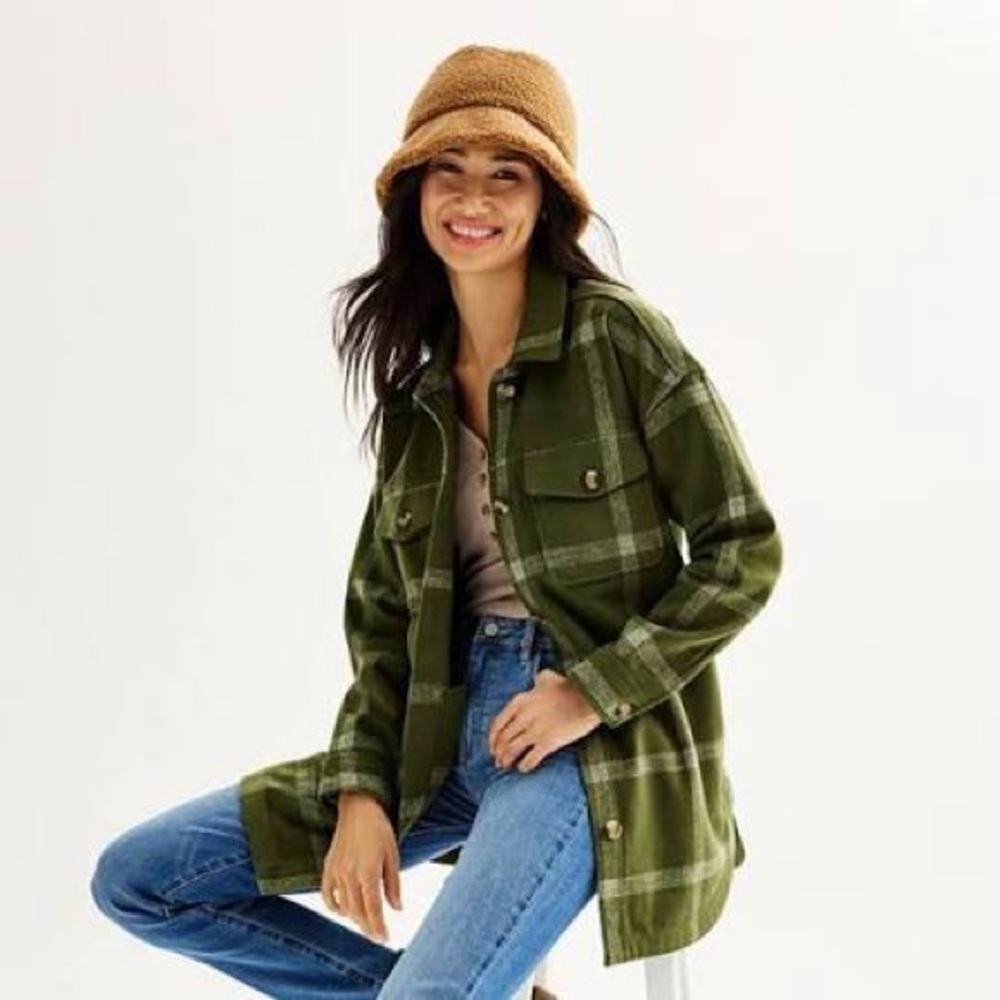 Olive Green Plaid Women's Jacket /shirt